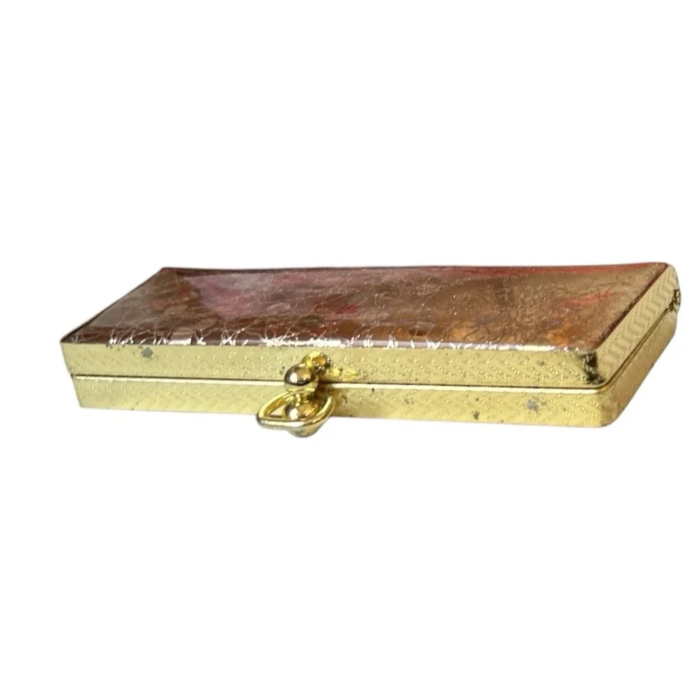 Vintage Hard Plastic Eyeglass Case Metal Snap Closure Gold Thread Dots 6